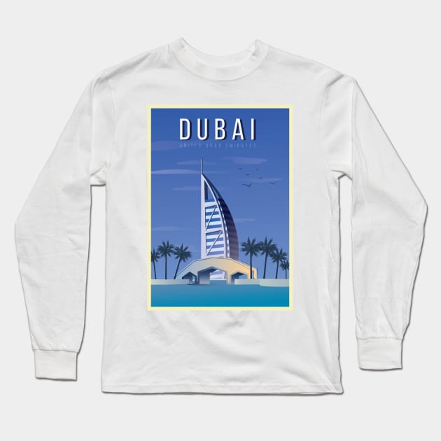 Dubai, UAE - Vintage Travel Poster Long Sleeve T-Shirt by AtifSlm